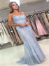 Mermaid Spaghetti Straps Tulle Prom Dress with Applique LBQ3959